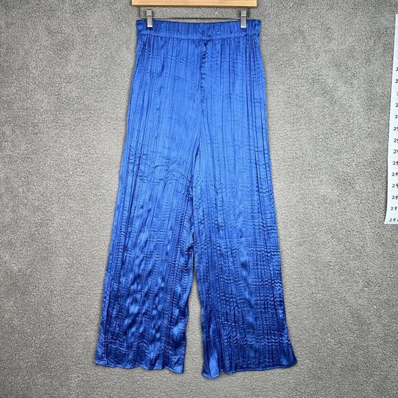 HOUSE OF HARLOW 1960 Satin Pants Wide Leg‎ Blue  Size Medium Elastic Waist NWOT - Picture 5 of 10